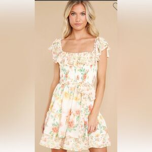 Aura size medium ivory floral fitted sleeveless ruffle mini dress NWOT